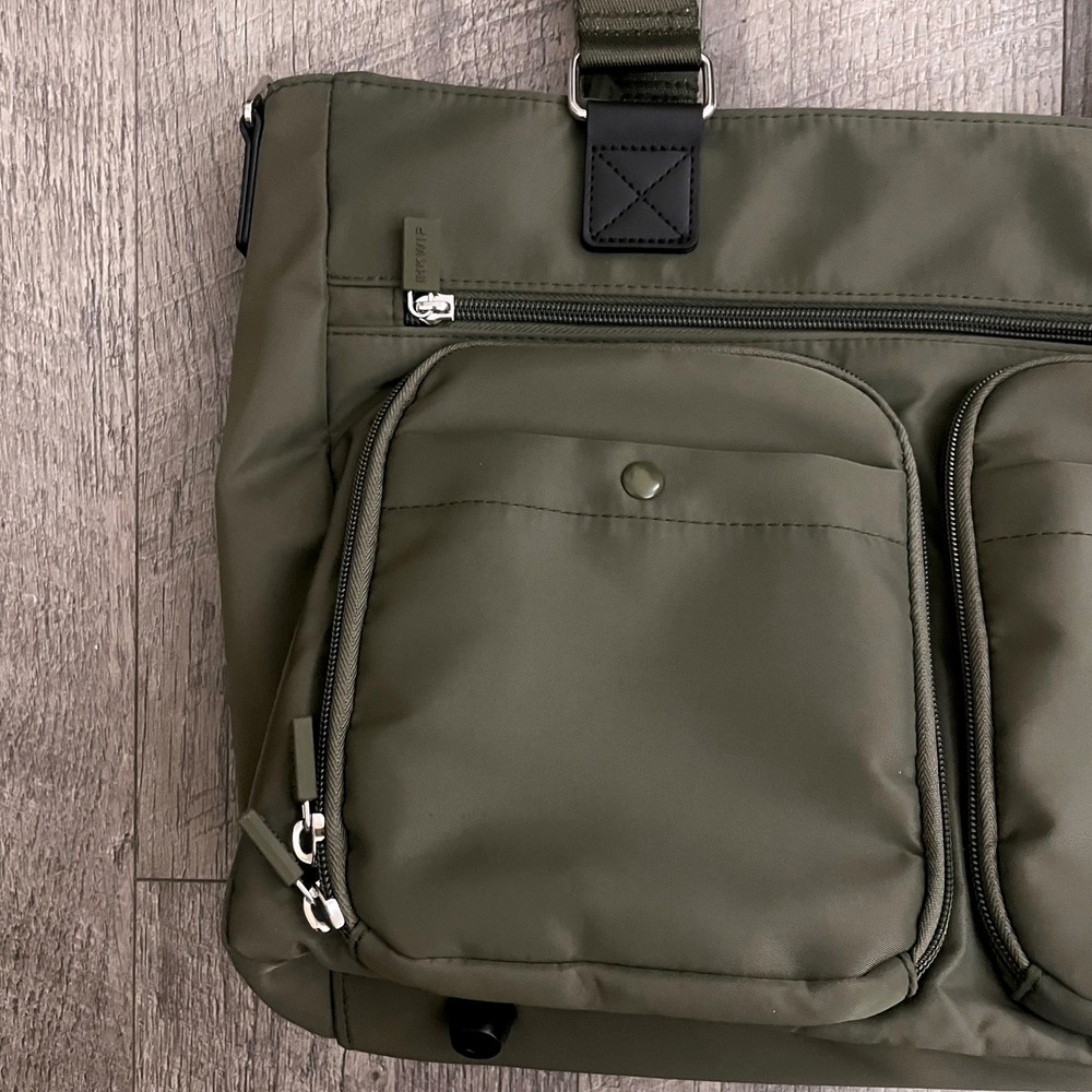 IHKWIP Olive Green Nylon Laptop Tote Bag Work Travel Commuter Multi Pocket - Picture 4 of 7